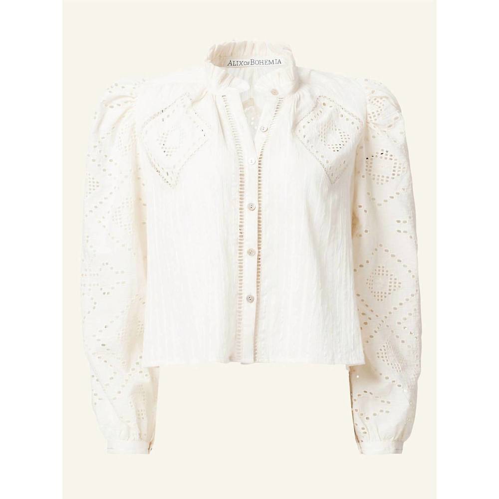 NEW ALIX OF BOHEMIA annabel pearl eyelet shirt in ivory - Picture 7 of 8